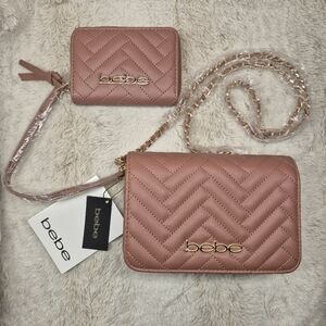 Bebe Blush Pink Gold Quilted Bag and Wallet Set Girlhoodcore Cute Gift Idea